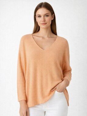 Orange Long-Sleeved V-Neck Sweater Designed in Italy (E24)